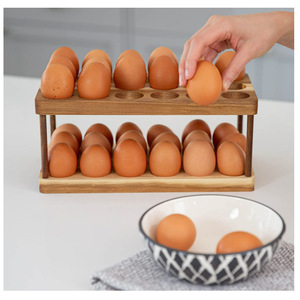 Wooden Egg Storage Rack 18 Egg Capacity Fresh Keeping <b>Kitchen</b> Organizer Dark Brown - Product Image 3