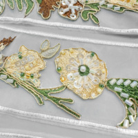 Ruban en organza floral botanique perlé avec bordure en dentelle pour embellissement de vêtements - Vente en gros