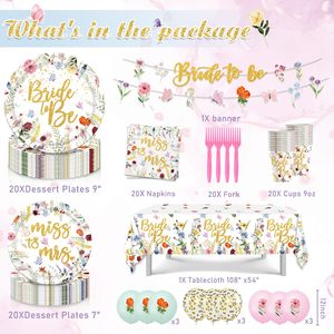 Banderola para Futura Novia, Set de Vajilla para Despedida de Soltera con Diseño de Flores Silvestres, Decoraciones para Despedida de Soltera en Tono Oro Rosa, de Soltera a Esposa - Product Image 2