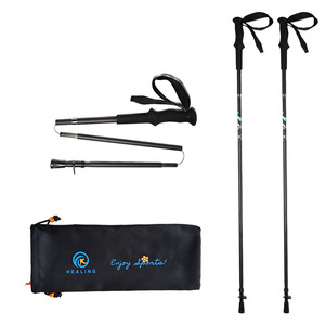 Healing Trekking Poles 4 Sections <b>Foldable</b> Portable Hiking Camping Mountaineering <b>Walking</b> <b>Sticks</b> Black - Product Image 1