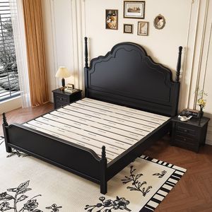 American Retro Solid Wood <b>Bed</b> 1.8m French Style Master Bedroom <b>Double</b> <b>Bed</b> Black Storage Wedding <b>Bed</b> - Product Image 1