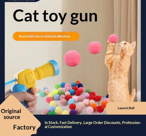 Giocattolo per Gatti con Palla Silenziosa, Catapulta Ecologica in Peluche con Pistola di Lancio in Plastica, Stile Cartone Animato - Product Image 2