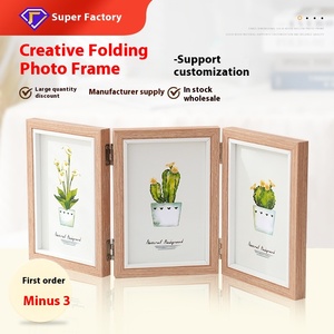 Creative Wooden Three-Fold Photo <strong>Frame</strong> One-Body Combination Folding Table Setting 8-inch Triple Two-Link Iron for Studio Use - Product Image 2