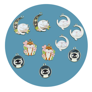 100 Chiếc Mặt Dây Chuyền Mèo Tráng Men Mạ Vàng Đen Trắng Hồng Mèo Quyến Rũ Trang Sức Động Vật Dễ Thương Nhẫn Chỉnh Trang - Product Image 2