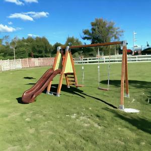 SG0938 aire de jeux en bois pour enfants avec toboggan simple et double balançoire ensemble de jouets d'extérieur durables pour s'amuser en toute sécurité dans l'arrière-cour - Product Image 5