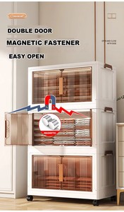 56CM Plastic Assembled Storage Cabinet with Collapsible Design Double Doors Stacking Function Wheels Foldable Features - Product Image 4