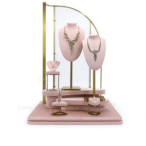 Escaparate de lujo, juegos de exhibición de joyas de terciopelo rosa para mostrador, escaparate, busto, soporte de joyería de Metal - Product Image 1