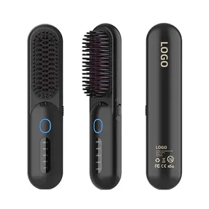 Professional Hot Hair Brush Portable Mens Beard Straightener Brush Cordless Negative Long Hair Straightener Brush Usb