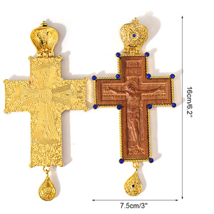 Colgante Pectoral Cristiano Ortodoxo Collar de Cruz en Aleación y Madera Religión Crucifijo Ornamentado Jesús para Sacerdote Ortodoxo - Product Image 6