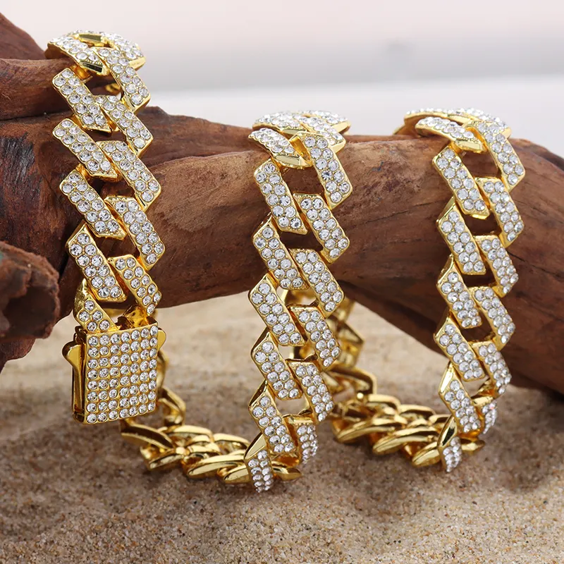High Quality Hip-Hop Style Full Diamond Double Row Cuban Chain Fashion Jewelry Necklaces Men Women Europe America Style Body