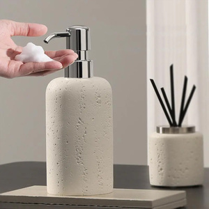 Distributeur de salle de bain en <span class=keywords><strong>travertin</strong></span> 500 ml, flacon de luxe pour shampoing et gel douche avec pompe en acier inoxydable - Product Image 3