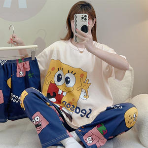 Wholesale High Quality Summer Short Sleeve Long Pants Women's Pajamas Set Comfortable <strong>Casual</strong> Loose Cartoon <strong>Home</strong> <strong>Wear</strong> - Product Image 5