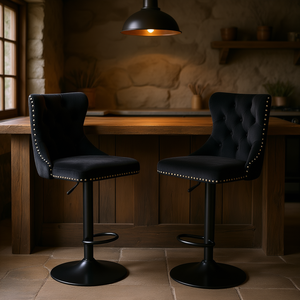 Tabourets de bar modernes en velours Db Furniture, hauteur réglable de 25 à 33 pouces, pivotants, pour îlot de cuisine de style farmhouse - Product Image 2