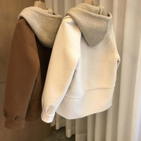 Manteau Femme en Laine Automne Hiver, Manches Longues, Capuche, Boutonnage Simple, Surpiqûres, Décontracté et Coupe-Vent