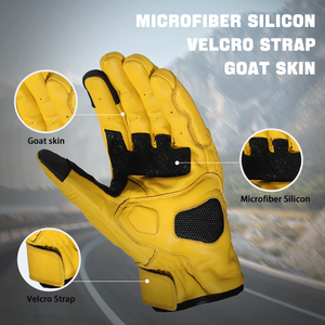 Gants de course à doigts entiers certifiés CE, en cuir véritable jaune vintage, respirants pour la course estivale - Product Image 5