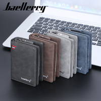 Dompet Kulit Pria PU, Dompet Lipat Dua Baellerry, Dompet Koin, Tempat Kartu Kecil, Dompet Kulit untuk Kartu Identitas Pria