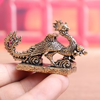1 pièce Phénix en laiton, objet ancien rétro porte-bonheur, artisanat de sculpture sur cuivre, décoration pour la maison, figurine de thé en cuivre, ornements en cuivre
