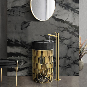 Lavabo de pilar de mármol de arte minimalista moderno Villa de lujo Diseño de gama alta Baño Lavabo de acero inoxidable - Product Image 4