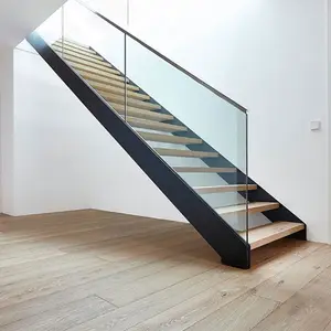 Interior moderno 50 mm de espessura sólida madeira de carvalho passos Escadas com corrimão de vidro Flutuante DIY baixo preço escada