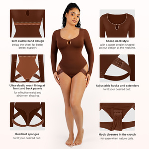 Venta al por mayor de manga larga adelgazante Fajas <span class=keywords><strong>Body</strong></span> Ultra Elástico Butt Lifter Tanga <span class=keywords><strong>Body</strong></span> con <span class=keywords><strong>escote</strong></span> de diseñador de las mujeres - Product Image 4