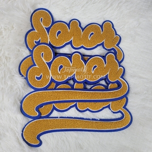 Customize Letters Sorority <strong>Gold</strong> Chenille Blue Outline Felt Embroidery Patches Iron On/Sew on for Jacket Garment Coat Hoodies - Product Image 5
