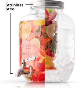 Dispensador de bebidas y bebidas de vidrio, tarro redondo de 1 galón con espiga de acero inoxidable para agua fría, té de hielo y café frío - Product Image 4