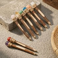 Pena Batu Kristal Alami Unik dengan Gagang Kayu, Batu Permata Penyembuh, Dekorasi Meja Kreatif, Grosir, Buatan Cina, Hadiah Hari Bumi