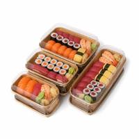 Boîte à sushi jetable en papier kraft avec couvercle transparent en PET haute qualité pour la livraison et la restauration, best-seller OEM