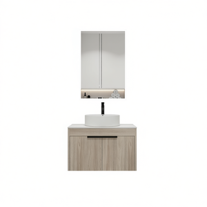 Modern Bathroom Vanity 30 Inch White Oak <b>Wall</b> Mounted With Ceramic Basin Set Soft Close Door <b>Mirror</b> Included - Product Image 1