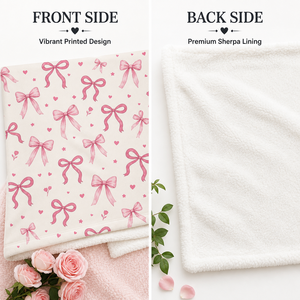 Manta de Sherpa Personalizada con Lazo Rosa Suave, 50x60, Diseño de Lazo en Acuarela, Doble Capa de Franela y Felpa, Acogedora para Sofá o Cama - Product Image 3