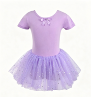 Vestido de Ballet con Tutú Morado de Manga Corta para Niñas Pequeñas, con Lentejuelas Brillantes, Tul, Spandex/Nailon, Estampado Digital, Leotardo para Danza Escénica