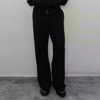 Pantalon de survêtement unisexe en molleton épais à coupe légèrement évasée, taille élastique avec cordon de serrage, couleur unie, décontracté