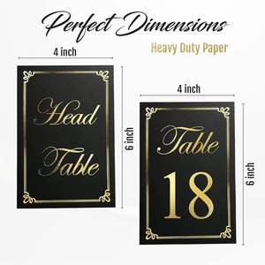 Kartu meja Foil emas 1-30 dan kepala, kartu tempat duduk pernikahan warna hitam dan emas - Product Image 2