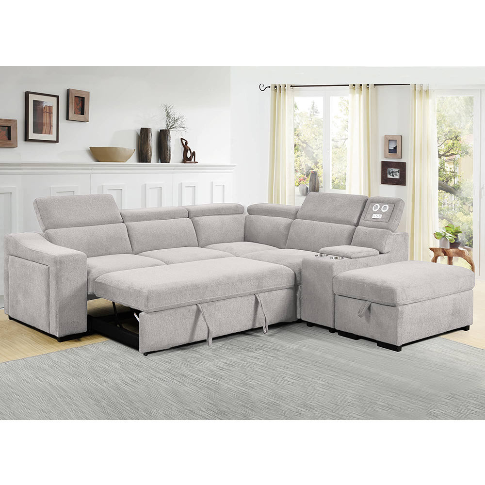 Nuovo design di fabbrica con USB LED luce acqua portabicchieri divano letto  tessuto di alta qualità può essere personalizzato divano ad angolo