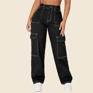 Hot Sale Custom Blank Cargo Jeans Women High Quality Cargo Jean High Waisted Jeans Pants For Women