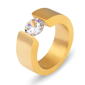 Diamond <b>Ring</b> 8MM Round Brilliant Cut <b>Titanium</b> Steel Open Face Geometric Shape Women's Everyday Wear - Product Image 3