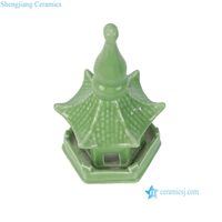 RZKR80-A couleur verte unie céladon pagode ornement pagode objets Mini pavillon Statues paysage Sculpture