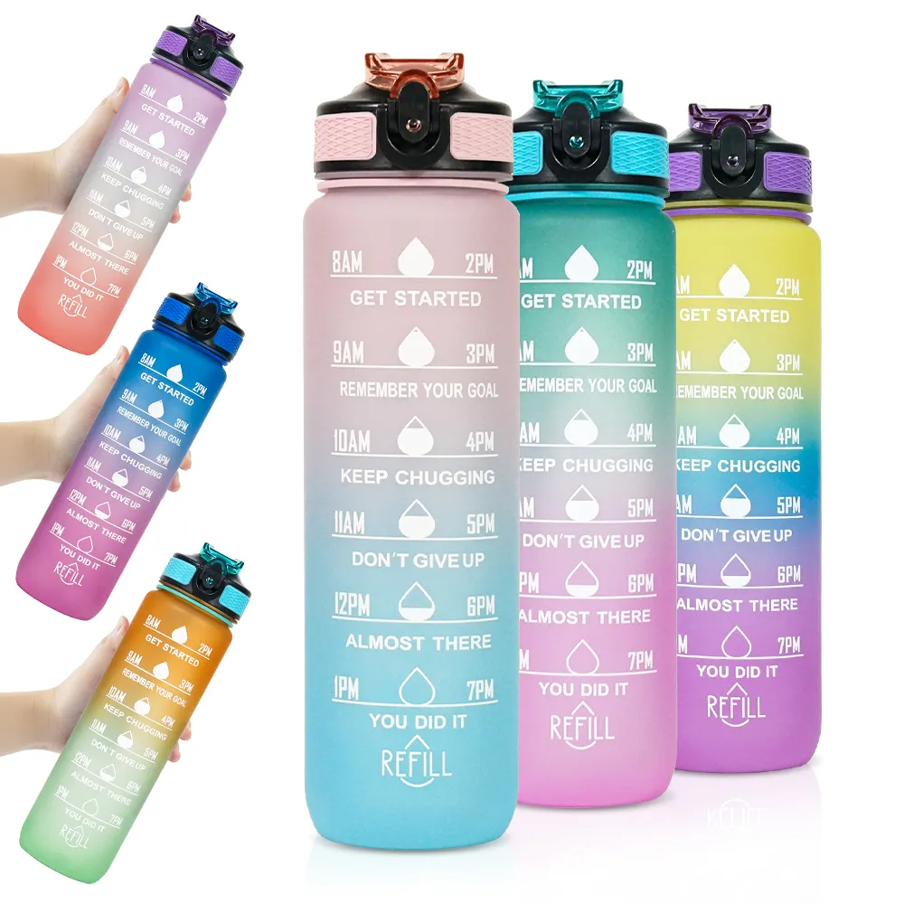 Garrafa plástica personalizada para crianças 1000 ml logotipo reutilizável para viagens esportivas água comercial com logotipo personalizado