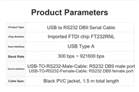 Câble série USB vers RS232 industriel, type A vers DB9 femelle, puce FT232RNL d'origine, ligne de communication de données série de 1,5 m