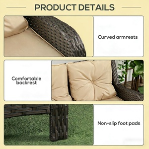 71.8" Outdoor 3-Seat Rattan 4" Thick Beige <strong>Cushions</strong> All-Weather PE Wicker Outdoor Sofa with Steel Frame for Backyard - Product Image 5