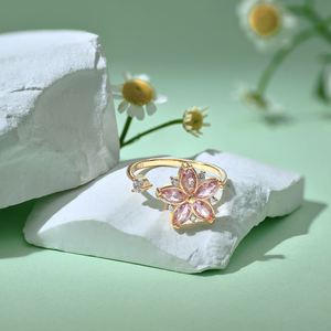 Dylam Exclusive Design 925 Sterling <b>Silver</b> Rhodium 18K Gold Plated Women Rotatable <b>Spinning</b> Sakura 5A Zirconia Anxiety <b>Rings</b> - Product Image 5