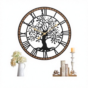 <span class=keywords><strong>Orologio</strong></span> <span class=keywords><strong>da</strong></span> Parete Analogico Silenzioso Micasso 24 Pollici, Design <span class=keywords><strong>Albero</strong></span> <span class=keywords><strong>della</strong></span> <span class=keywords><strong>Vita</strong></span>, Cornice in Legno Massello Nero, Funzionamento a Batteria, per Soggiorno - Product Image 1