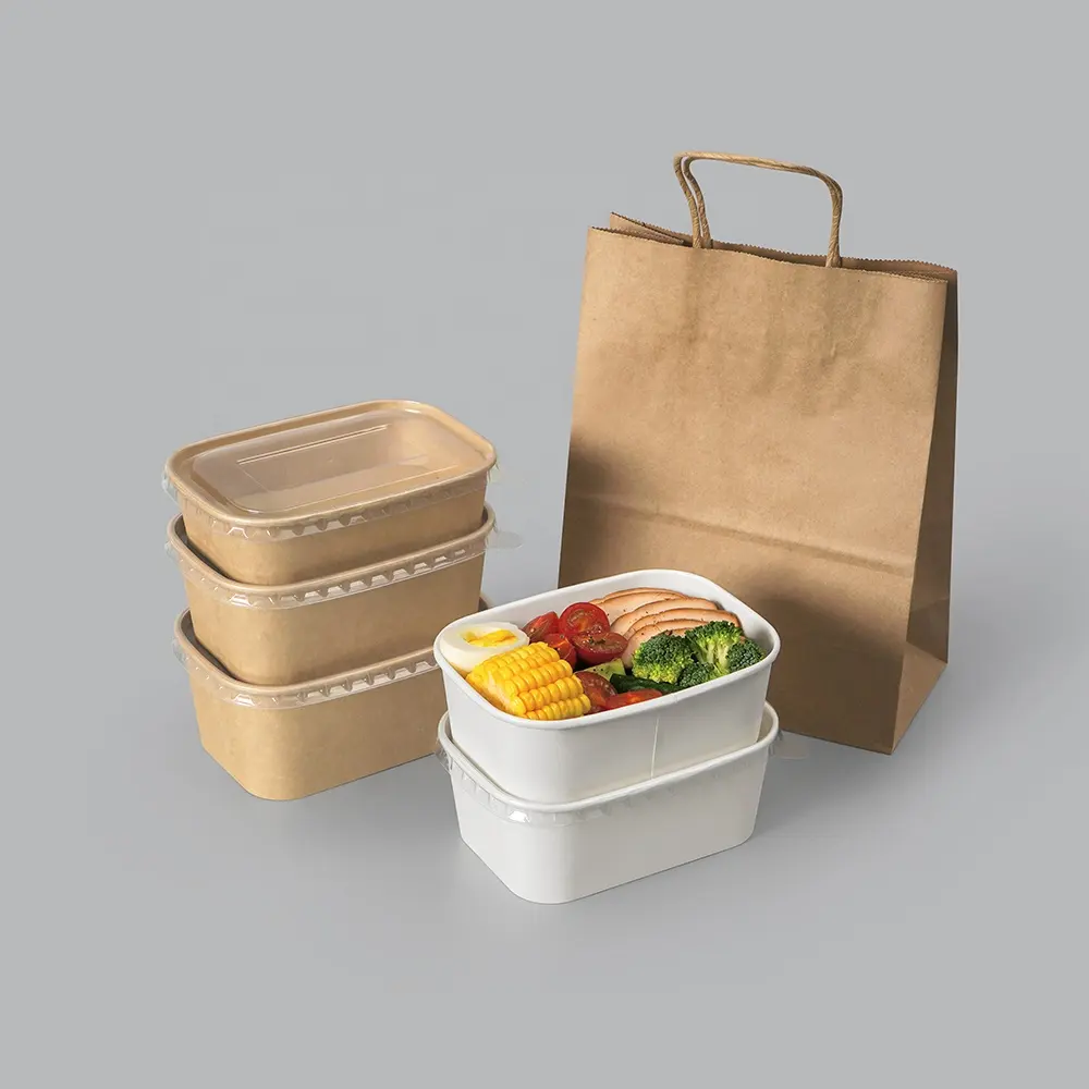 high quality Kraft paper takeaway container disposable lunch box kraft paper food box with lid for salad noodle pasta