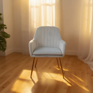 Modern <strong>Light</strong> <strong>Blue</strong> Velvet Accent Chair with Gold Metal Legs, Upholstered <strong>Armchair</strong> for Home Office &amp; Living Room - Product Image 1