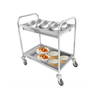 Carro de limpieza de tubo redondo, carro de recogida de acero inoxidable para platos hondos de 2 niveles, carro de servicio de restaurante resistente - Product Image 2