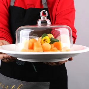<span class=keywords><strong>Cloche</strong></span> <span class=keywords><strong>en</strong></span> <span class=keywords><strong>verre</strong></span> transparente avec plateau rond noir, couvercle alimentaire pour la présentation de gâteaux, fromages, fruits, décoration - Product Image 2