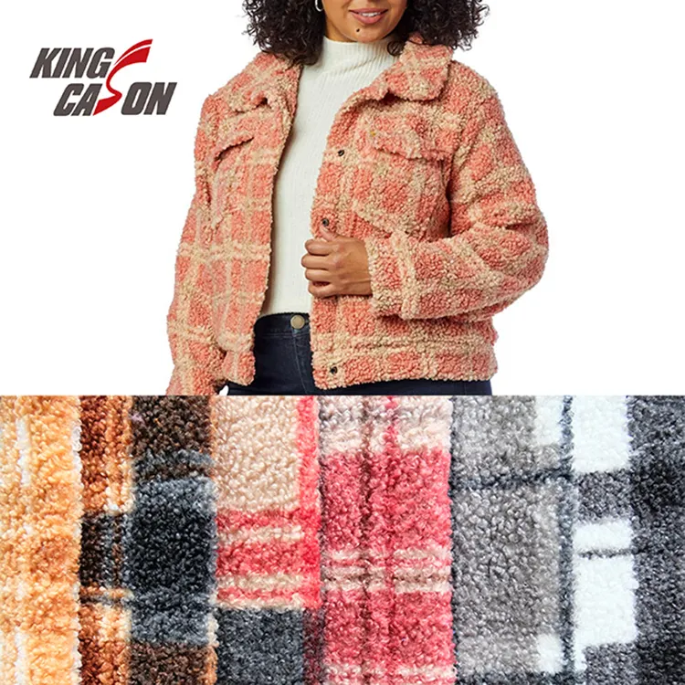 Kingcason Premium Quality Factory Direct 280g/m² 300g/m² 2m Karo Gedruckt 100 Polyester Dick Fuzzy Fluffy Teddy Sherpa für Jacke