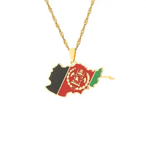 Wholesale New Afghanistan Map Flag Pendant Chains Necklaces Afghan Jewelry Country Map Necklace for Women Men Girls