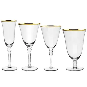 Conjunto de vidro para casamento, conjunto de contas de vidro de cristal champanhe, haste de ouro, vinho tinto