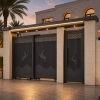 Ensemble de portail coulissant télescopique en aluminium noir mat, portail d'entrée de villa découpé au laser Deer
